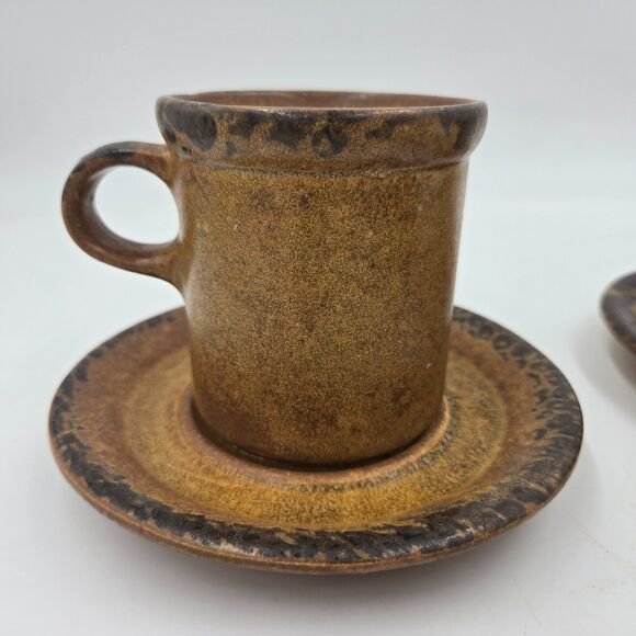3 Vtg MCM Nelson McCoy Pottery Canyon Coffee Cup & Underplate Set Mesa Brown - Picture 2 of 3